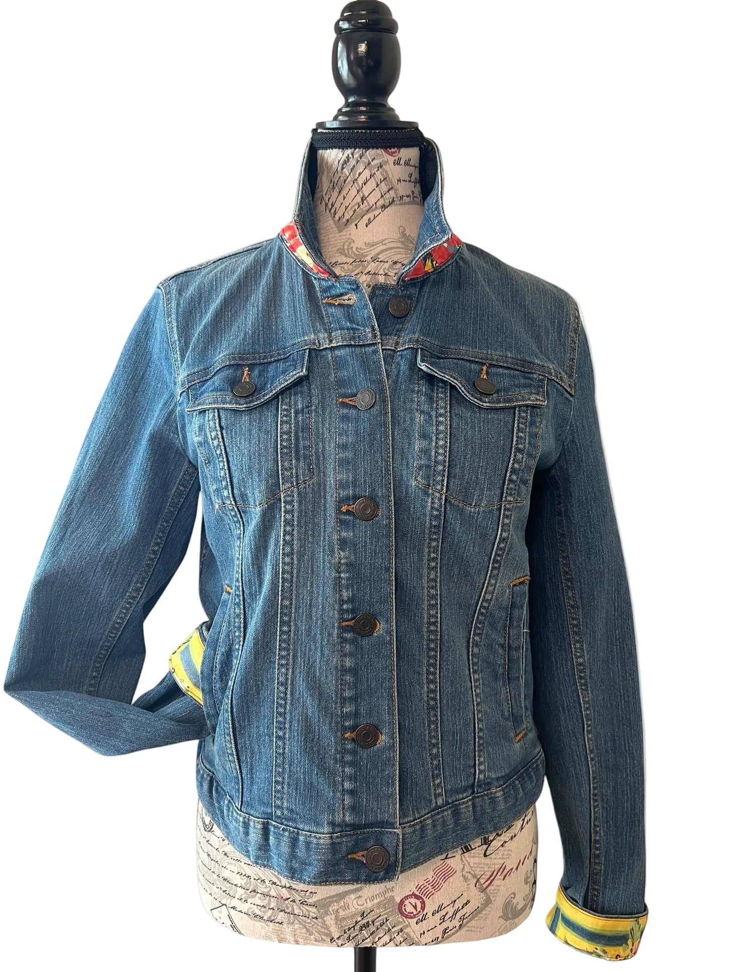 Lux Royal Threads | The Floral Bloom Silk Accent Denim Jacket S