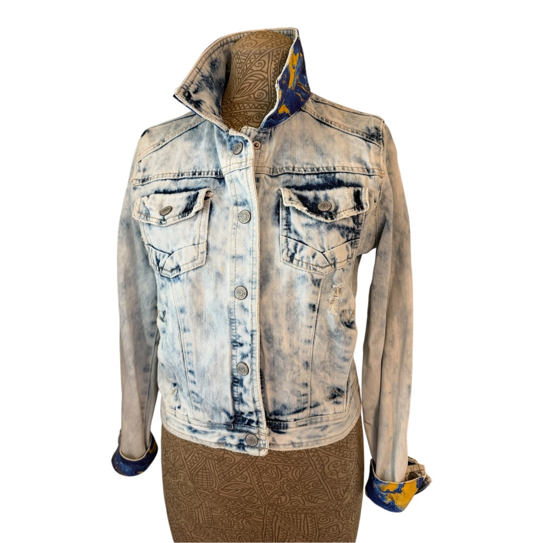Lux Royal Threads | Blue & Gold Game Day Sequin Denim Jacket | Size Large | One of a Kind