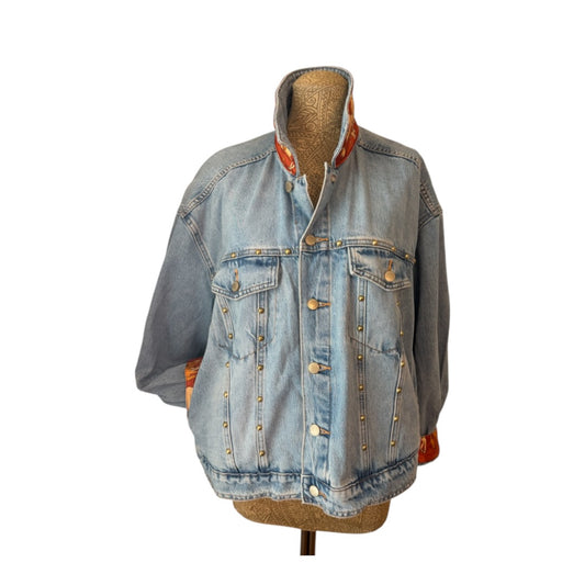 Lux Royal Threads | Lux Equestrian Collection | Rust Silk Scarf & Gold Studded Denim Jacket | One of a Kind