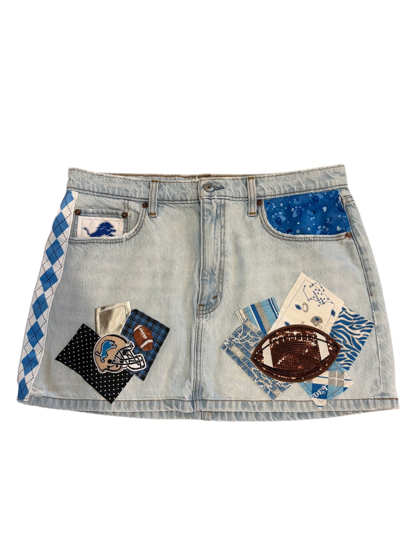 Lux Royal Threads | Detroit Lions Denim Skirt | Size 32 | One of a Kind
