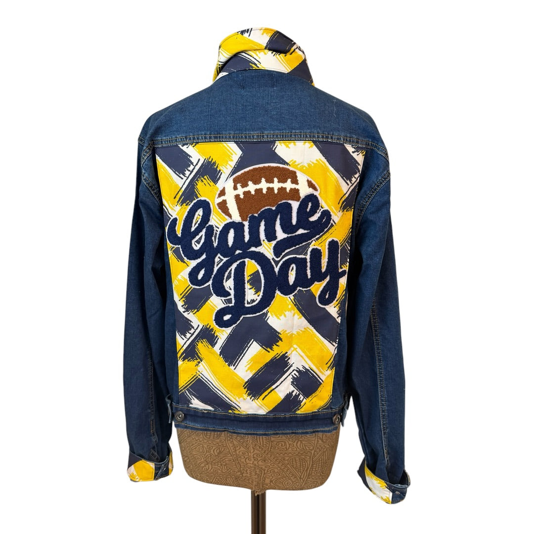 Lux Royal Threads | Navy & Yellow Game Day Denim Jacket | One of a Kind
