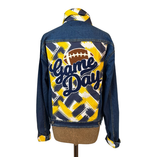 Lux Royal Threads | Navy & Yellow Game Day Denim Jacket | One of a Kind