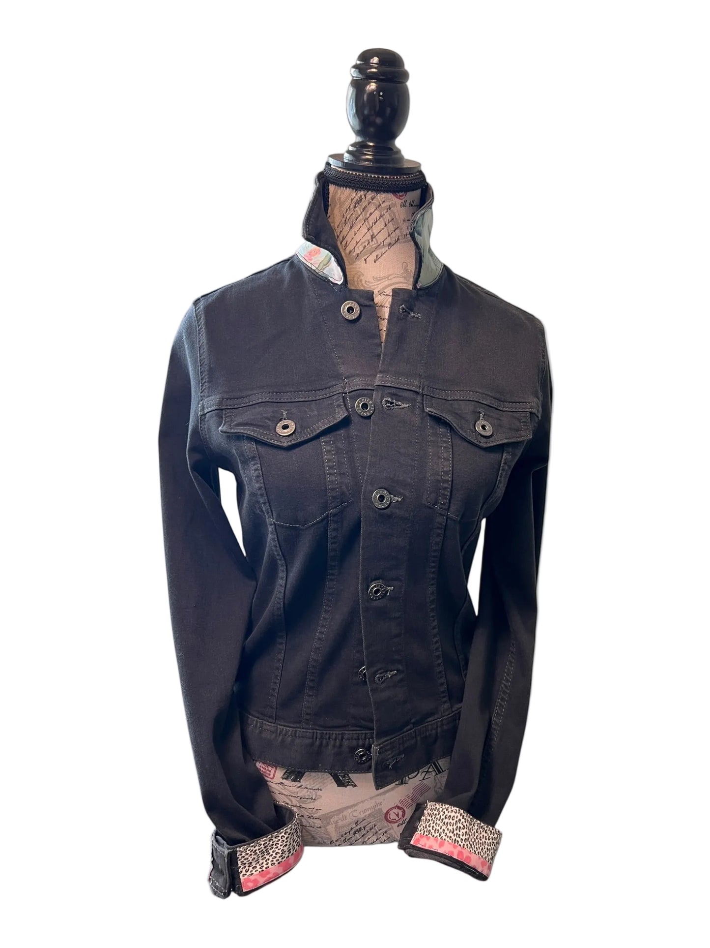 Lux Royal Threads | Midnight Leopard Luxe Stretch Denim Jacket M