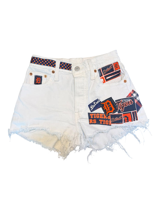 Lux Royal Threads | Tiger Stripe Cutoff Shorts
Detroit Baseball-Inspired | White Levi's 501 Denim | One of a Kind