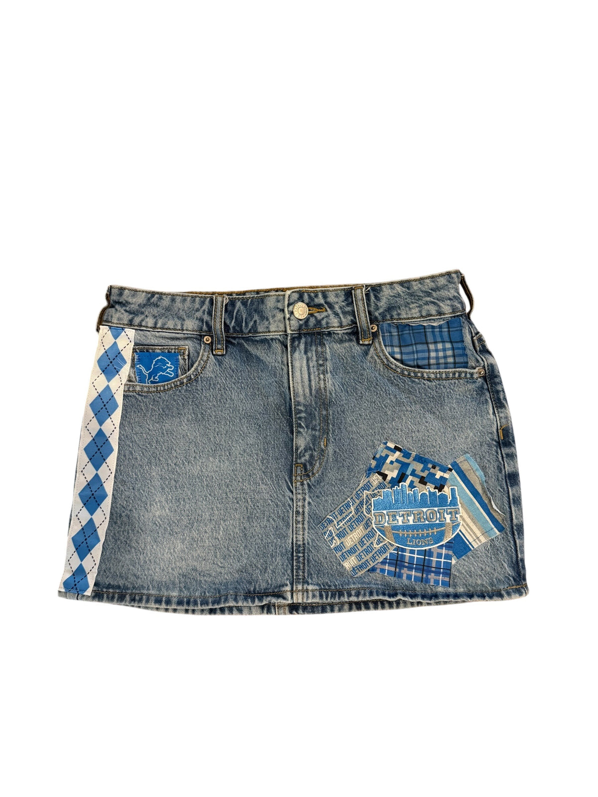 Lux Royal Threads | Detroit Lions Denim Skirt | Size 26 | One of a Kind