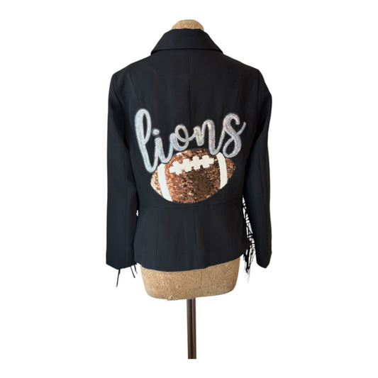 Lux Royal Threads | Sunday Collection | Detroit Football-Inspired Black Fringe Statement Blazer