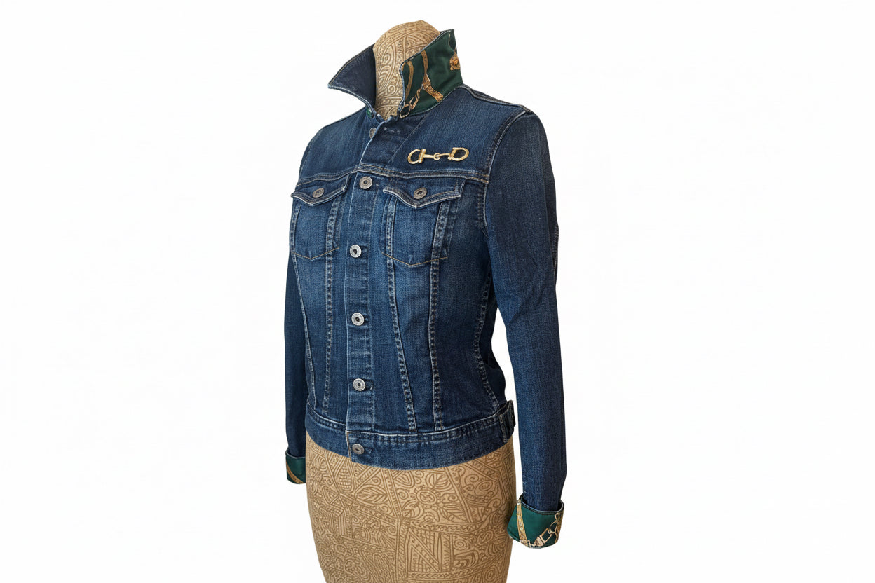 Denim jacket with a horsebit detail 
