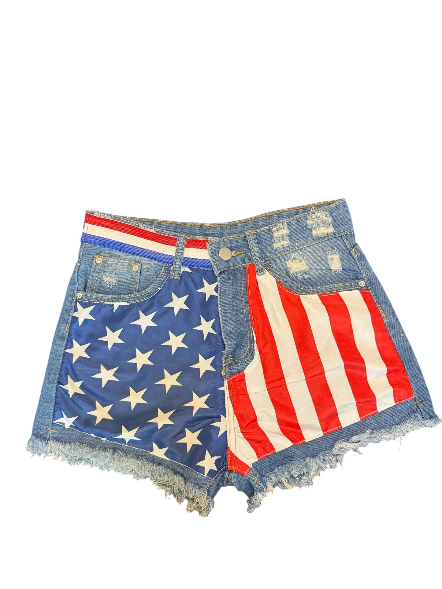 Lux Royal Threads | Stars & Stripes Cutoff Shorts
Distressed Denim | Americana Style | One of a Kind