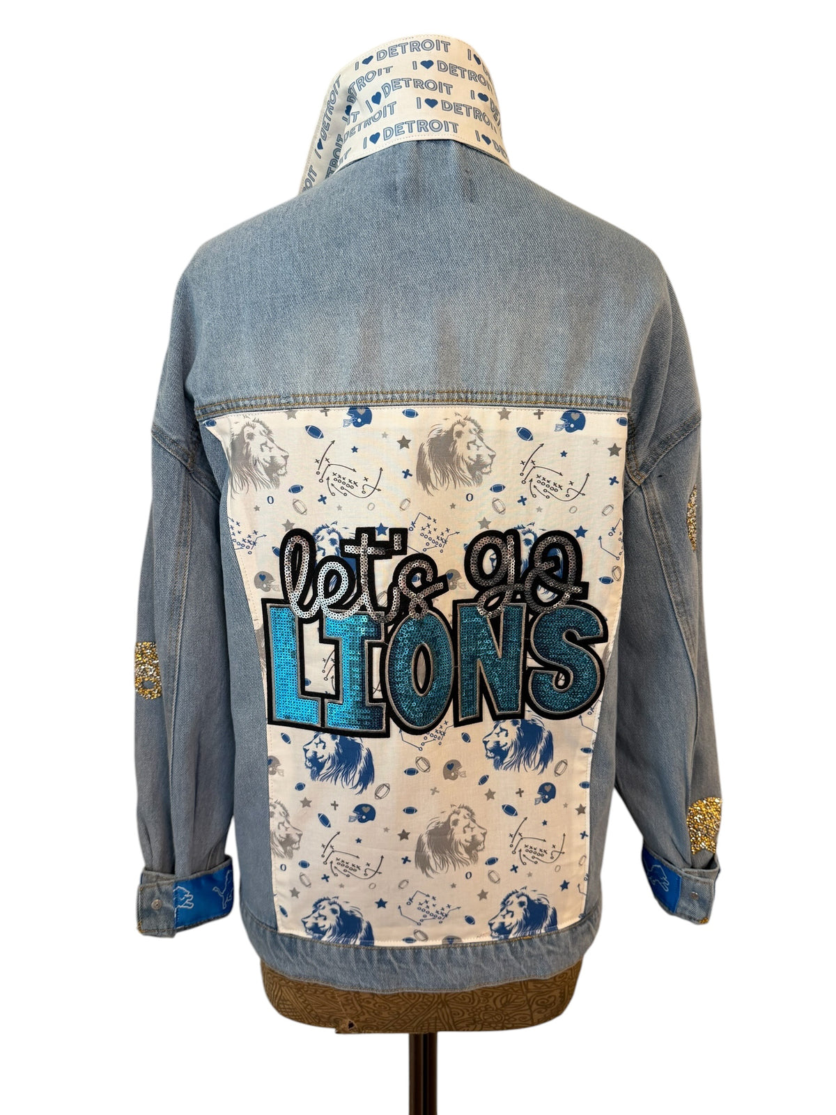 Lux Royal Threads | Detroit Lions Sparkle Denim Jacket | Size Medium