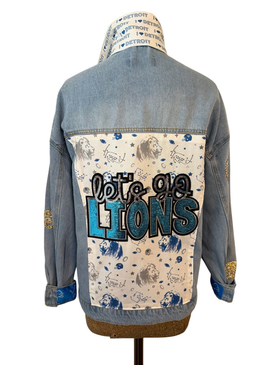 Lux Royal Threads | Detroit Lions Sparkle Denim Jacket | Size Medium