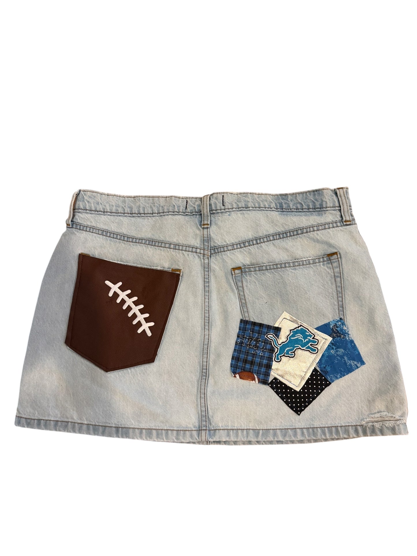 Lux Royal Threads | Detroit Lions Denim Skirt | Size 32 | One of a Kind