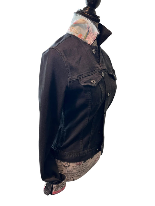 Lux Royal Threads | Midnight Leopard Luxe Stretch Denim Jacket M