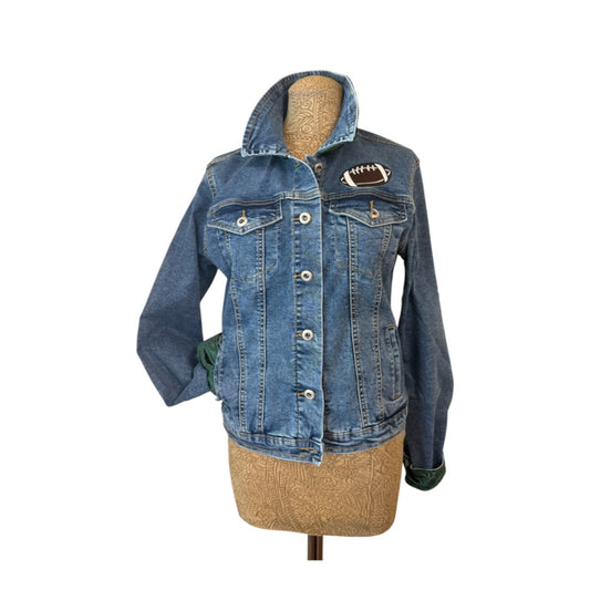 Lux Royal Threads | Saturday Style Collection | Green & White Game Day Denim Jacket | One of a Kind