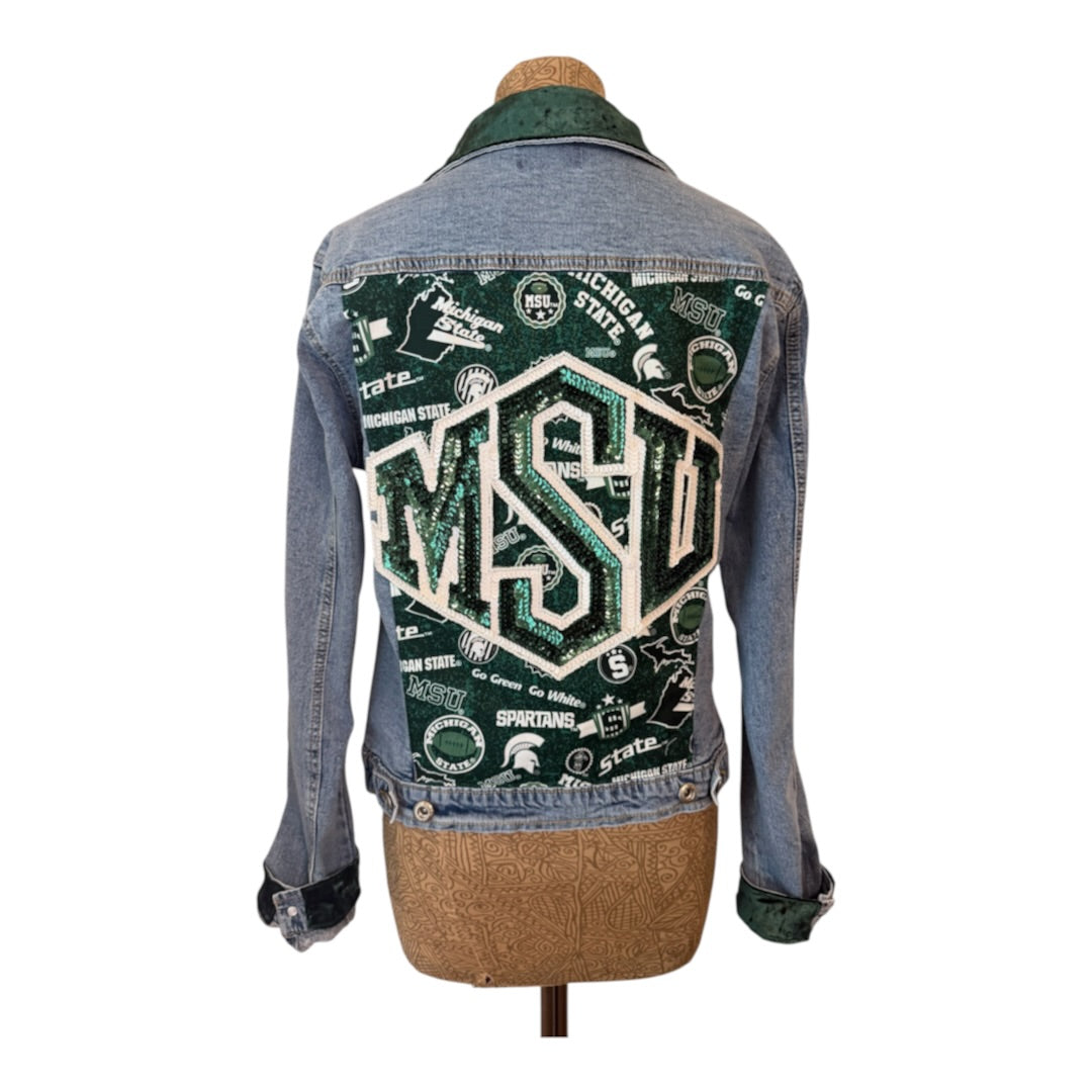 Lux Royal Threads | Michigan State Spartans Sequin Denim Jacket