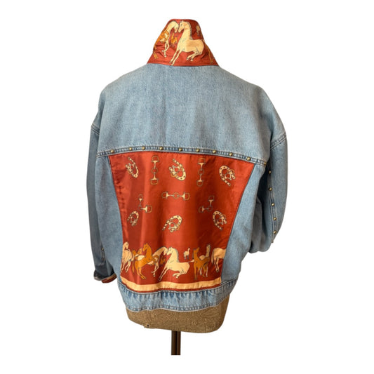 Lux Royal Threads | Lux Equestrian Collection | Rust Silk Scarf & Gold Studded Denim Jacket | One of a Kind