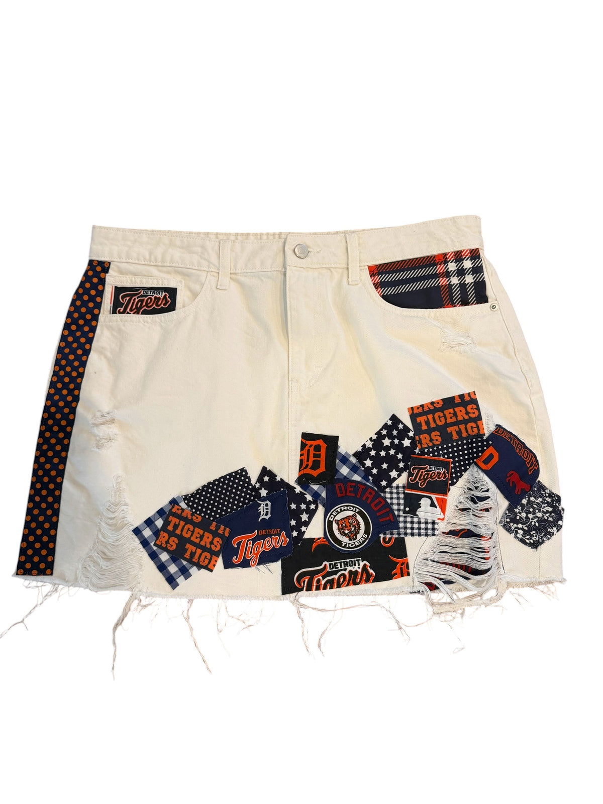 Lux Royal Threads | Detroit Tigers White Denim Skirt | Size XL | One of a Kind