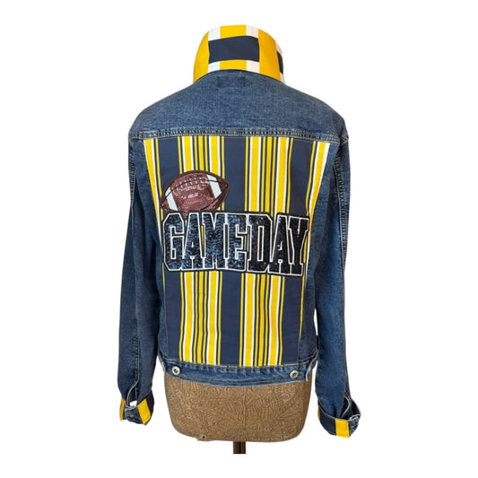 Lux Royal Threads | Saturday Style Collection | Navy & Gold Collegiate-Inspired Denim Jacket | One of a Kind