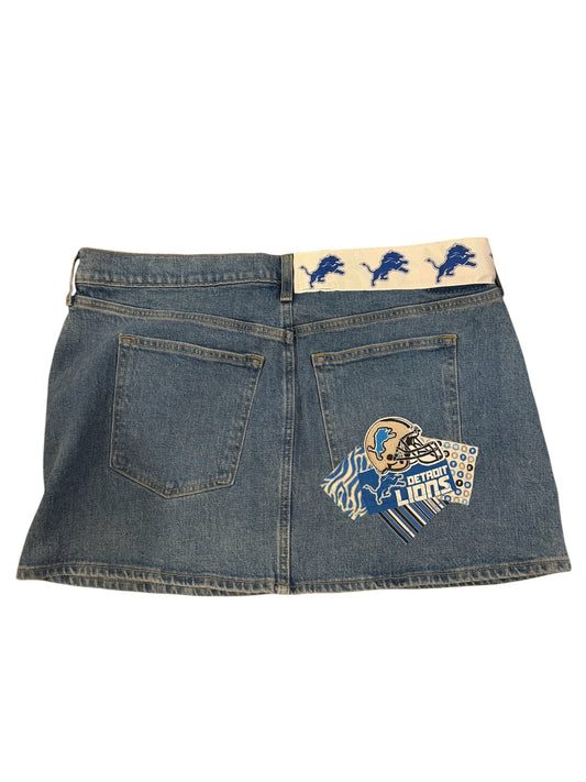 Lux Royal Threads | Detroit Lions Patchwork Denim Skirt – Size 32