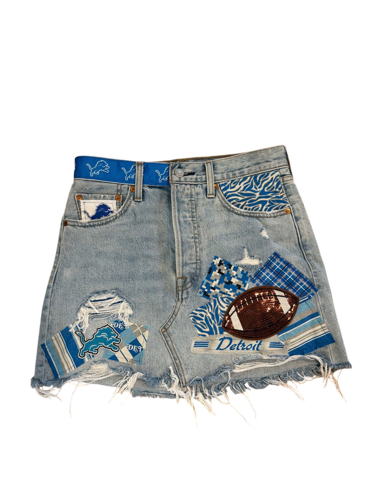Lux Royal Threads | Detroit Lions Upcycled Levi’s Denim Shorts | Size 26 | One of a Kind