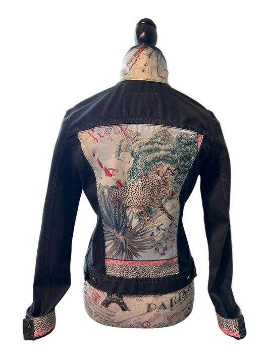 Lux Royal Threads | Midnight Leopard Luxe Stretch Denim Jacket M