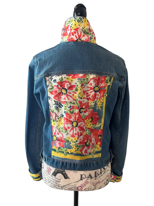 Lux Royal Threads | The Floral Bloom Silk Accent Denim Jacket S